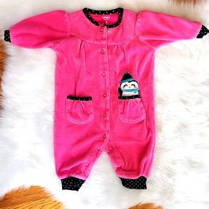 Carter's velour Pink And Polka Dot Footie One piece  jumpsuit,  3M